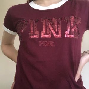 Burgundy VS Pink sequin tee